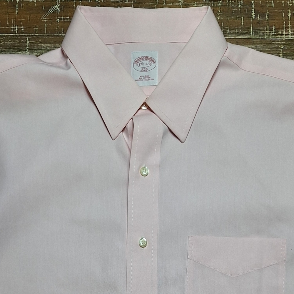 Brooks Brothers Dress Shirt Mens 17.5-2/3 Pink‎ Oxford Cotton Button-Up 346